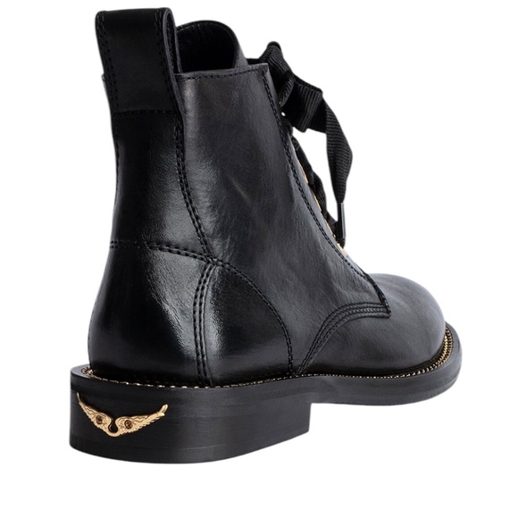 NIB Zadig & Voltaire Laureen Chain Welt Leather Boot Noir w/ gold trim MSRP$498 - Picture 3 of 16